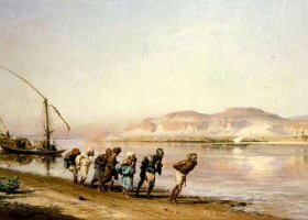 مشهد سحب قارب في نهر النيل